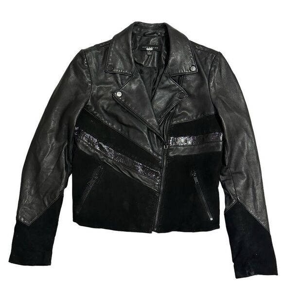 Slate & Willow Mixed Media Colorblock Moto Leather Jacket, size S - Picture 4 of 14